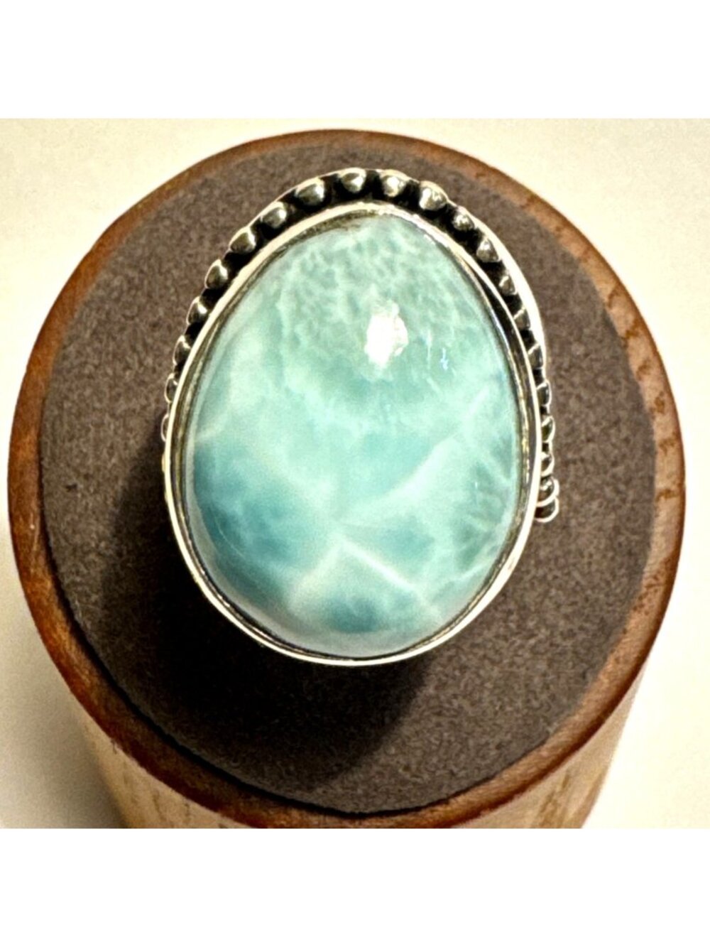 VTG Solid Sterling Silver 925 Larimar Beaded Design Statement Ring Size 8